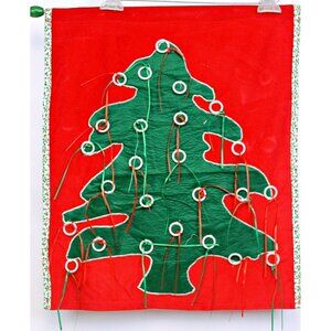 Handmade Red Advent Calendar Christmas Tree Wall Hanging Decoration 22 x 18 in